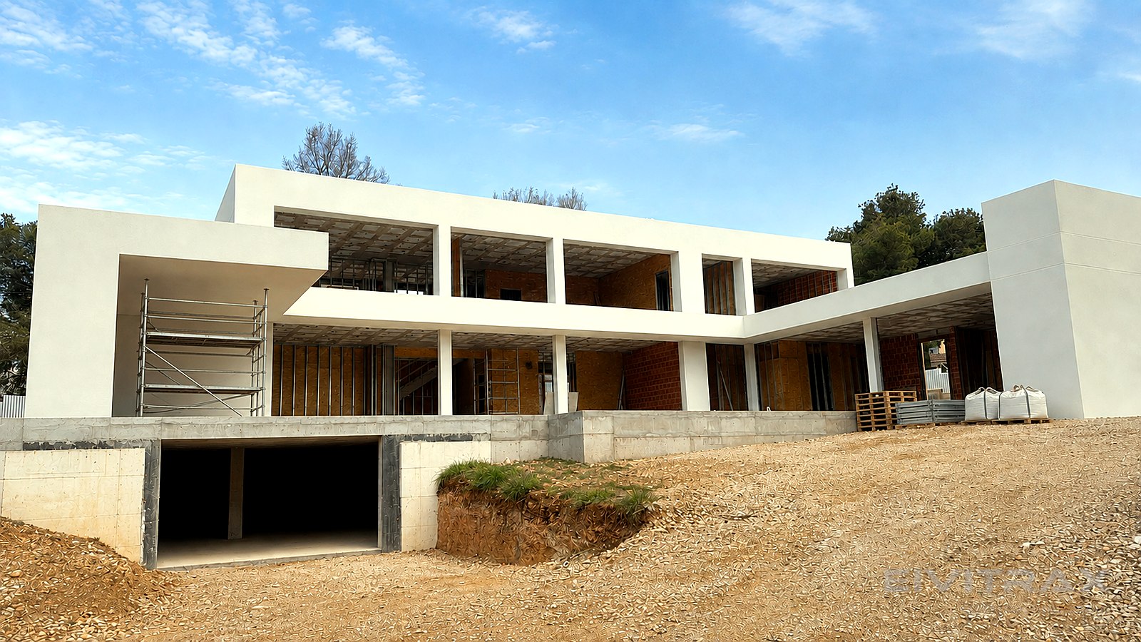 Avance de obra con andamios — proyecto real de EIVITRAX